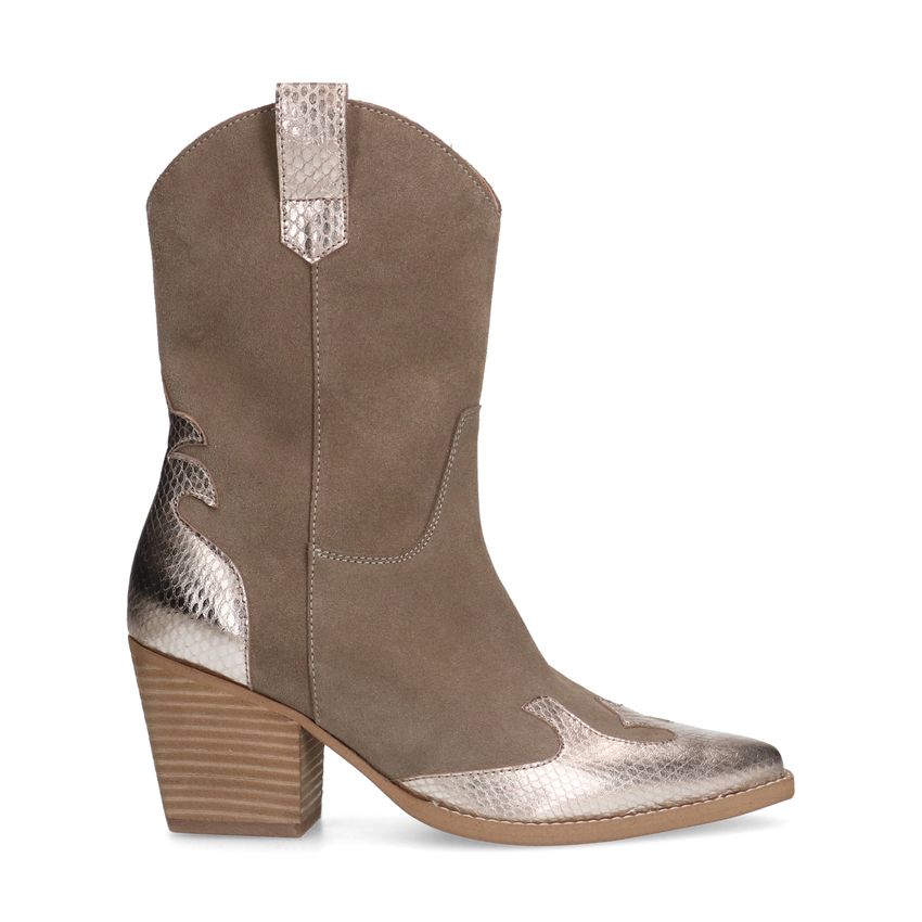 Manfield Taupe cowboylaarzen met goudkleurige metallic details