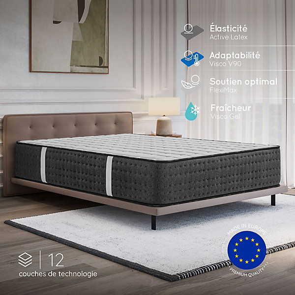 Matelas 135x190 Mousse HR - Blue Latex - épais 32 cm - 7 zones - Réversible - Hypoallergénique - Ferme - Très Durable - Equinox