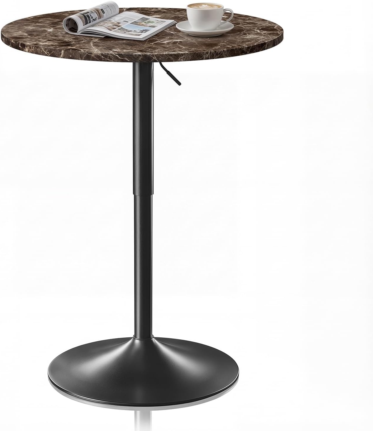 Magshion 23.5'' Round Adjustable Height Wood Bar Pub Table Adjustable Range 27.5-36 Living Room Dining Room Bar Cocktail Table (Marble Brown)