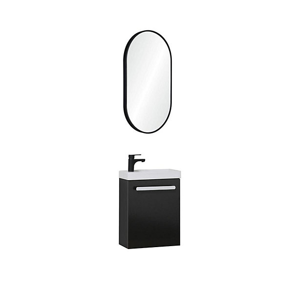 Ensemble lave-mains suspendu NEVADA avec robinet noir et miroir ovale