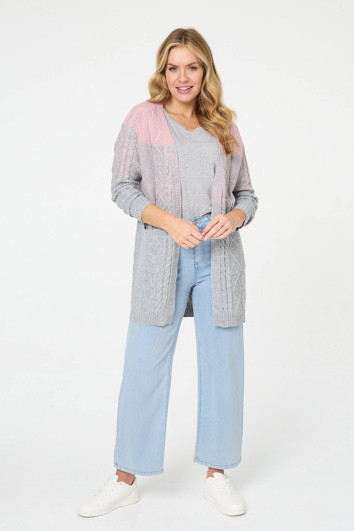 Izabel London Colour Block Textured Longline Cardigan