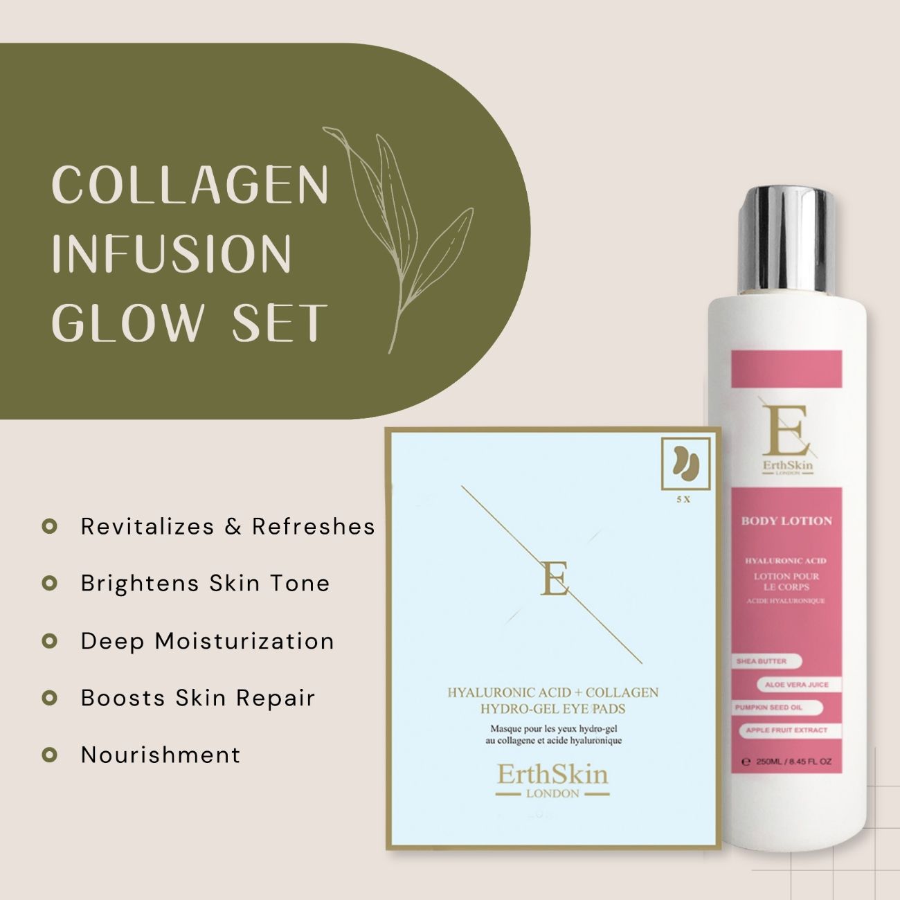 Erth Skin London Body Lotion 250ml   Hyaluronic Acid Hydrogel Eye Pads 5 X 2