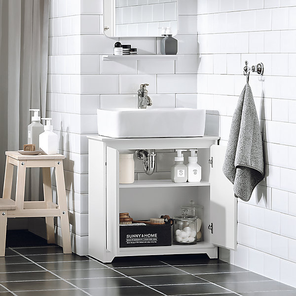 Meuble sous Lavabo de Salle de Bain avec 2 Portes, BZR108-W, SoBuy