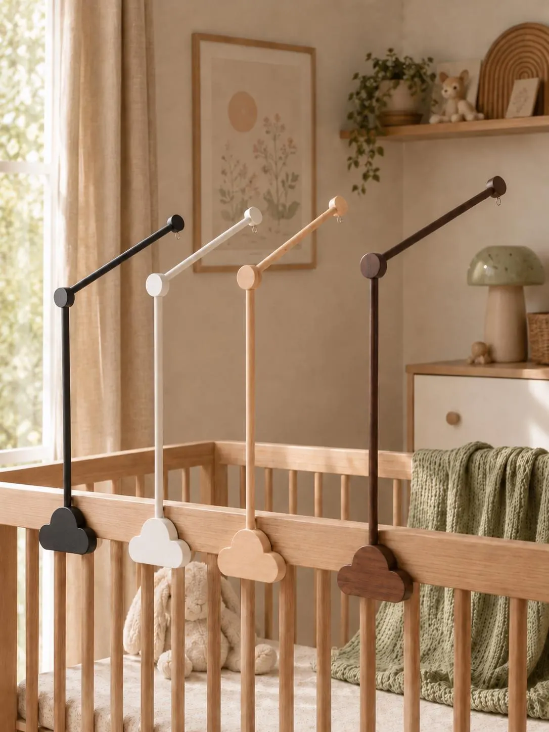 Walnut Mobile Arm for Baby Crib, Handcrafted From Solid American Black Walnut Wood