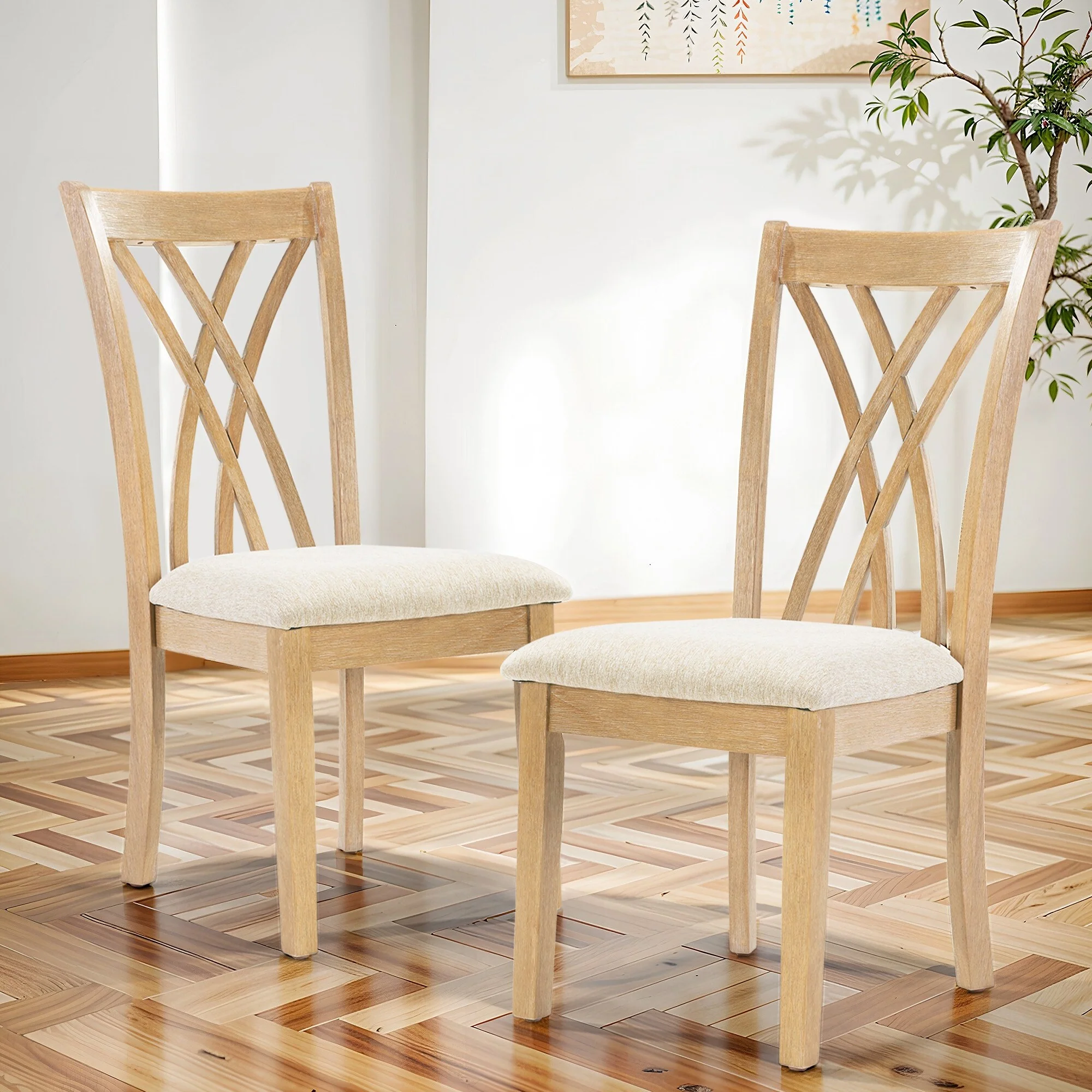 Dining Chairs Set of 2, Rubberwood Legs with Adjustable Glides, 23H Chairs, KD Packing, Weight 250 lbs, Easy Clean
