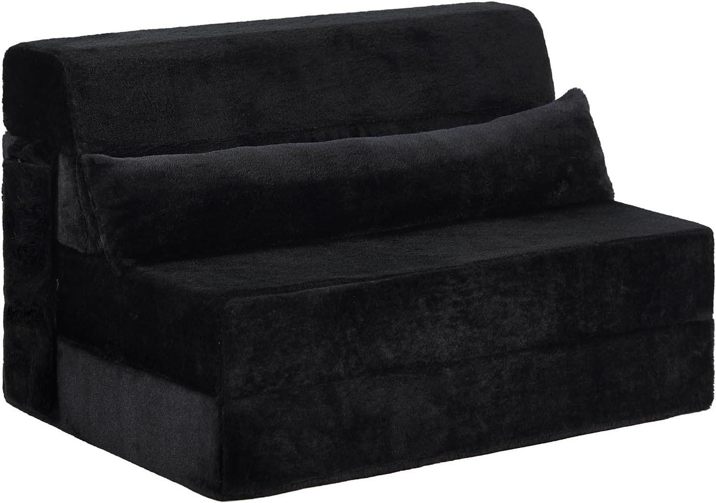 Tiita Convertible Folding Sofa Bed Twin Size for Adults with Pillow, Plush Fabric Floor Mattress Couch Bed, Washable Cover & Side Pocket, Guest Room, Dorm, Apartment, Living Room, Black