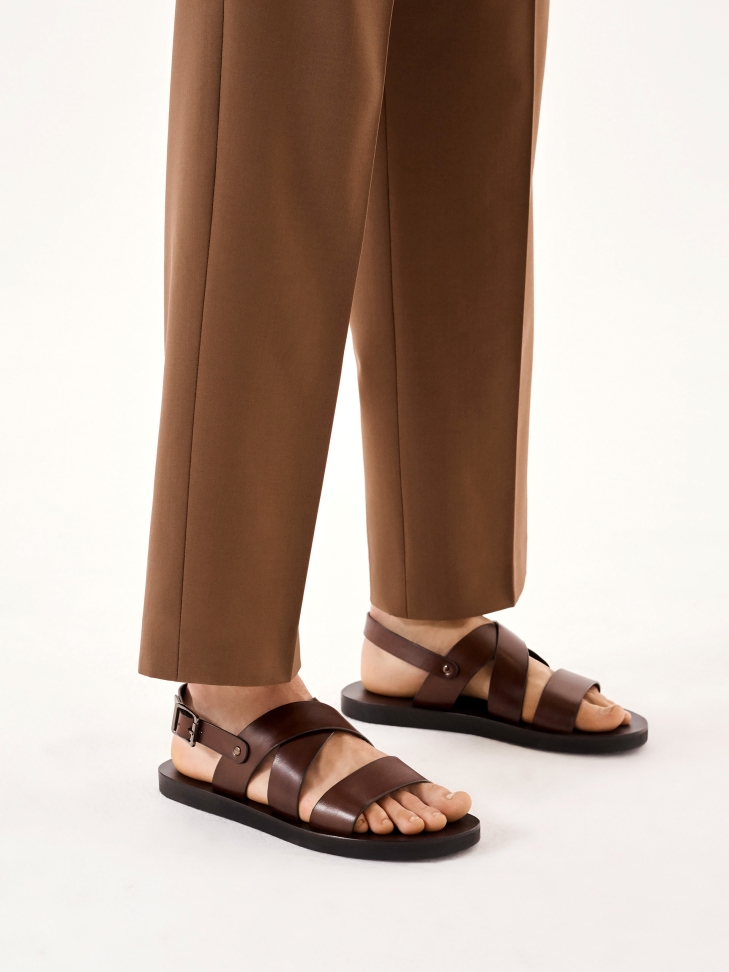 Brown leather sandals on a straight sole
