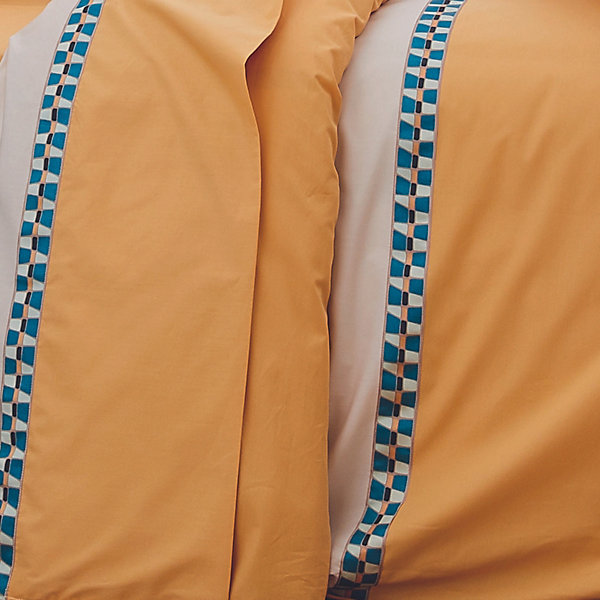 Drap plat en percale avec galon géométrique (240x310 cm - Jaune)