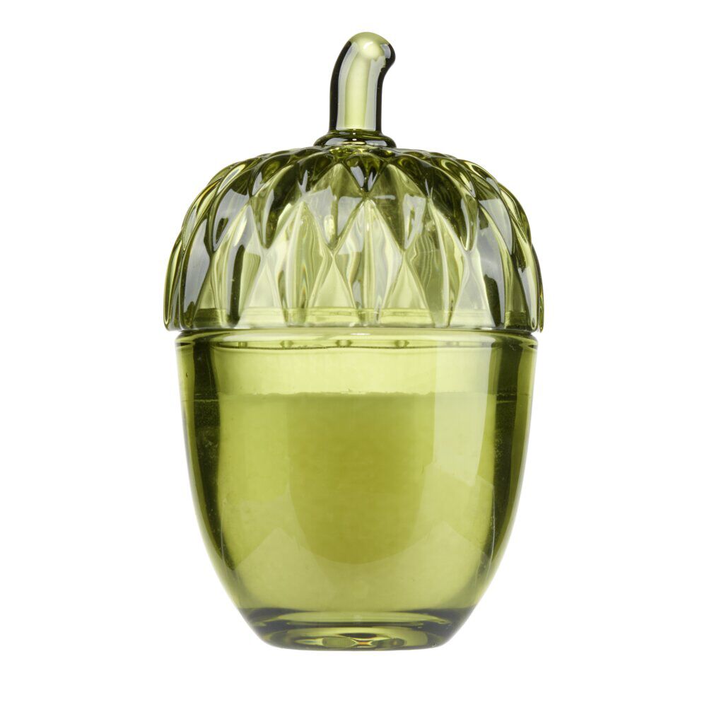 Bougie pot forme gland verre coloré Ø7xH11,5cm (2 modèles rouge ou doré)