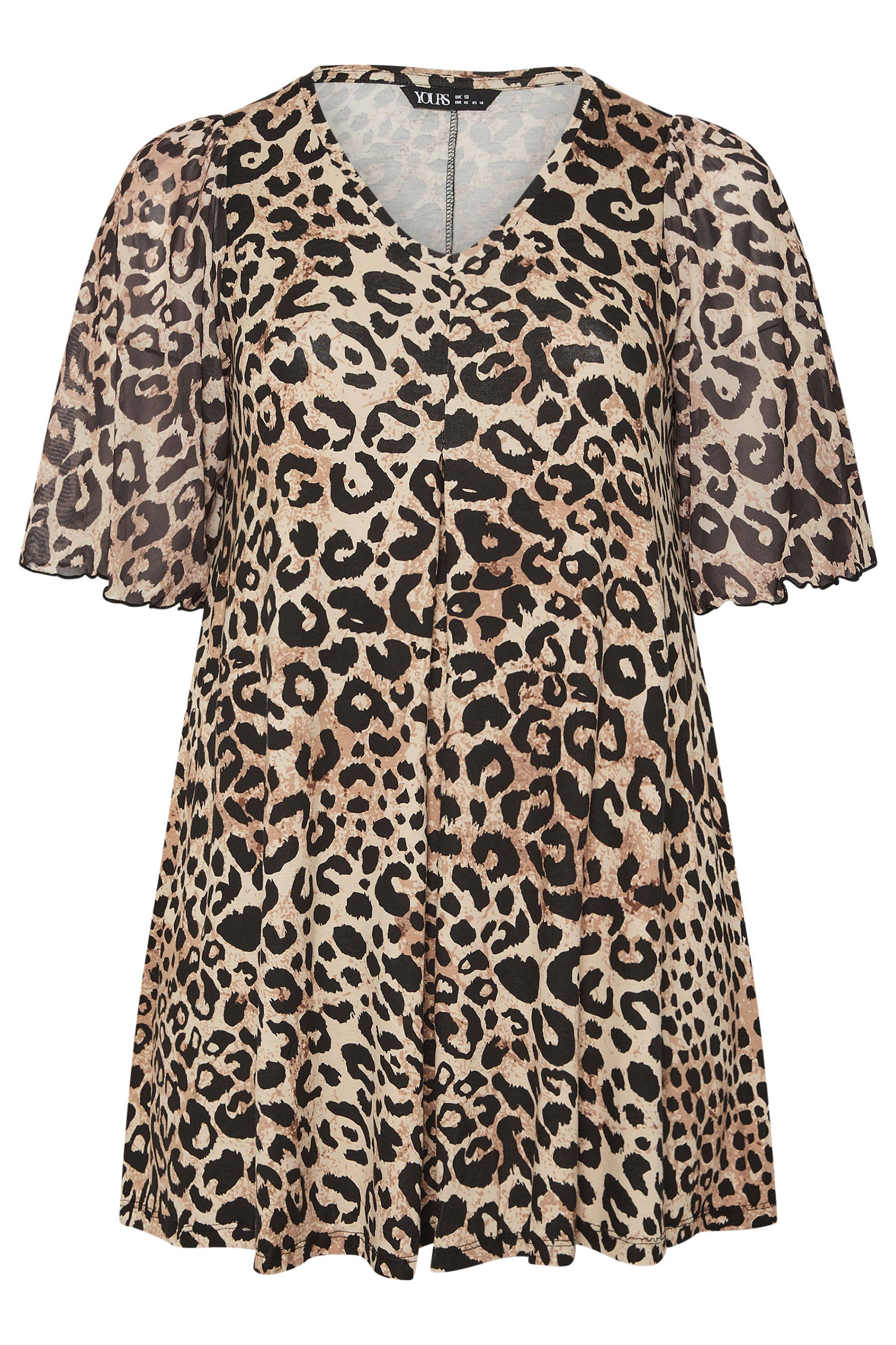Yours Leopard Mesh Sleeve Top