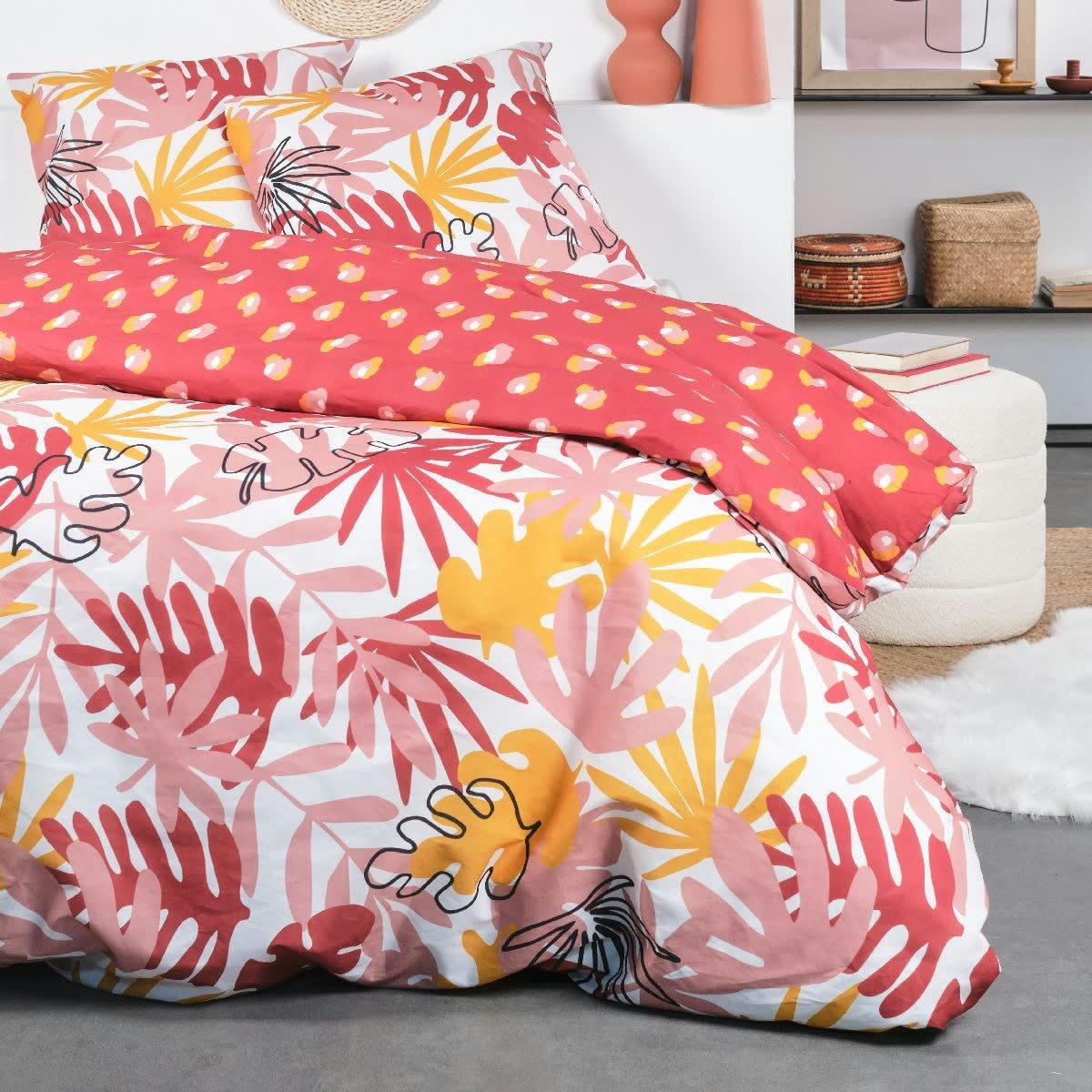 - Parure de lit en Polyester Rouge 220x240 cm