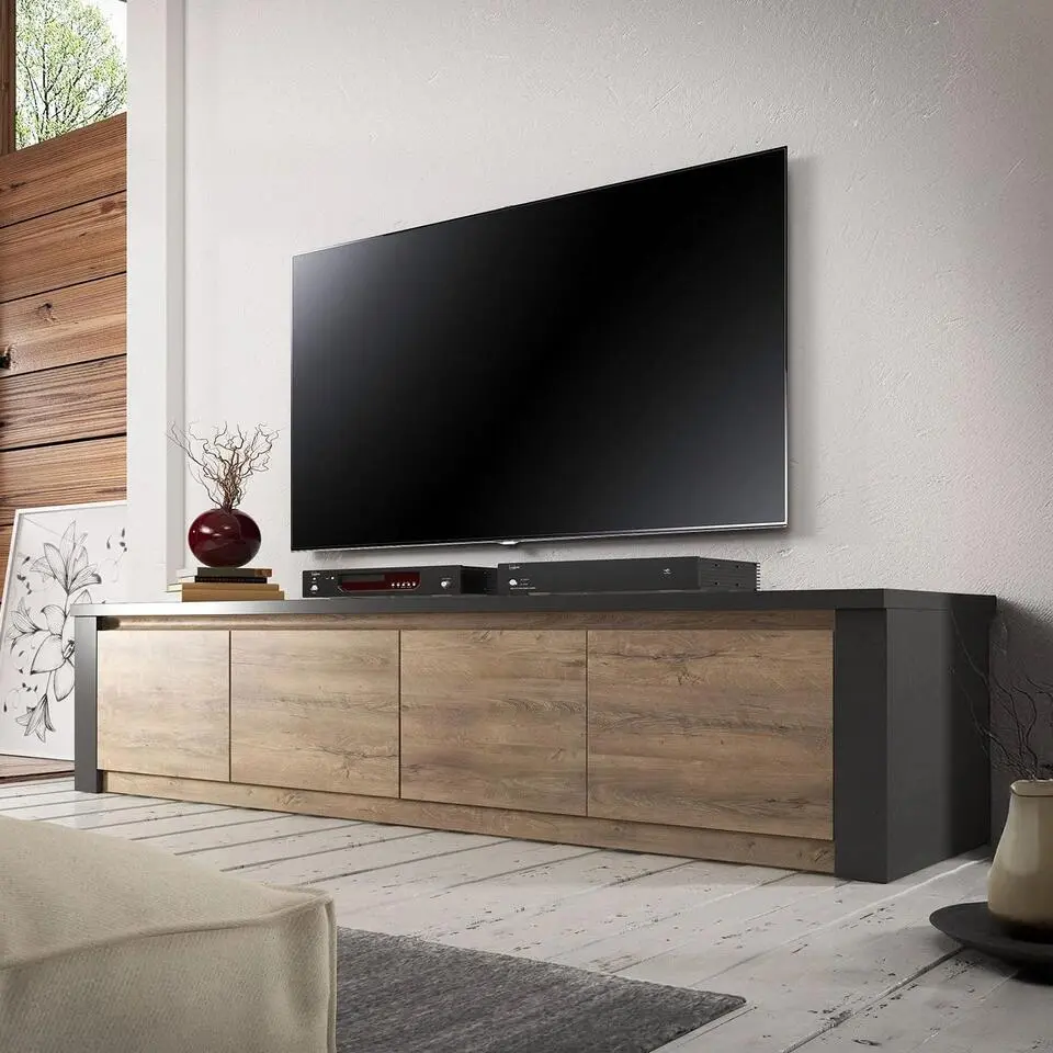 Meubella - TV-Meubel Monaco - Eiken - Grijs - 4 deuren - 170 cm