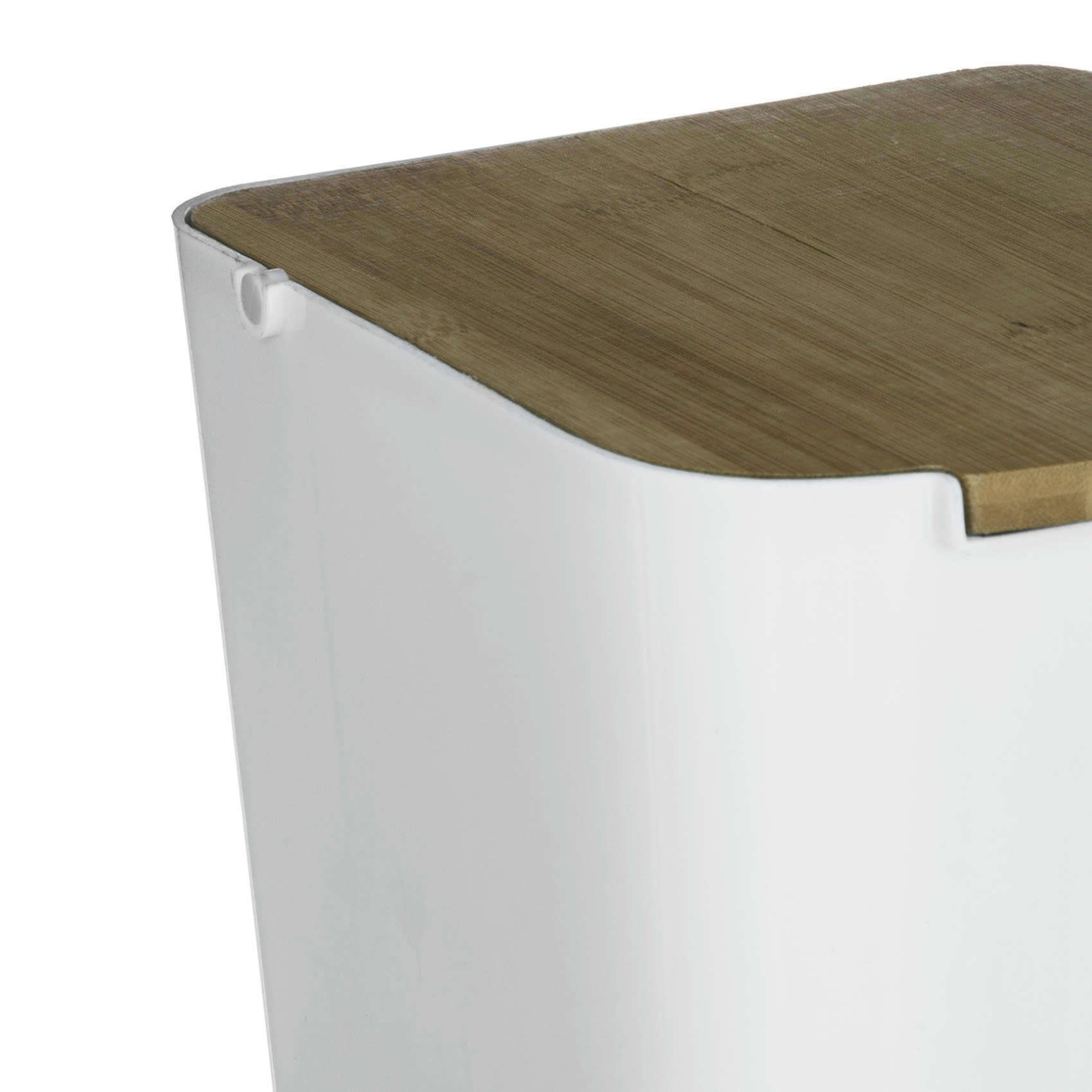 - Poubelle avec couvercle en bambou blanc 22.4x24.4 cm