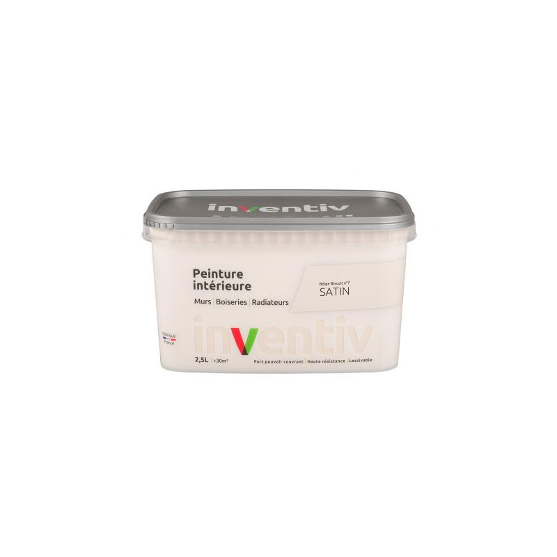 Peinture pour mur boiserie radiateur Beige Biscuit n°7 satiné 2,5 L INVENTIV