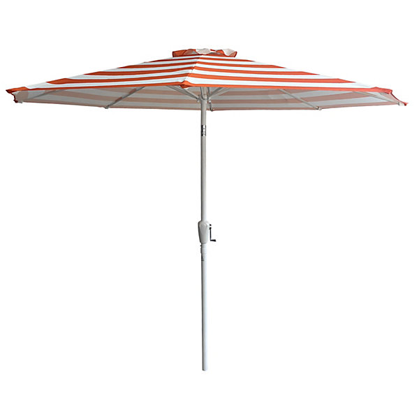 Parasol droit BANDOL rond 2,70m de diamètre à rayures orange - HAPPY GARDEN