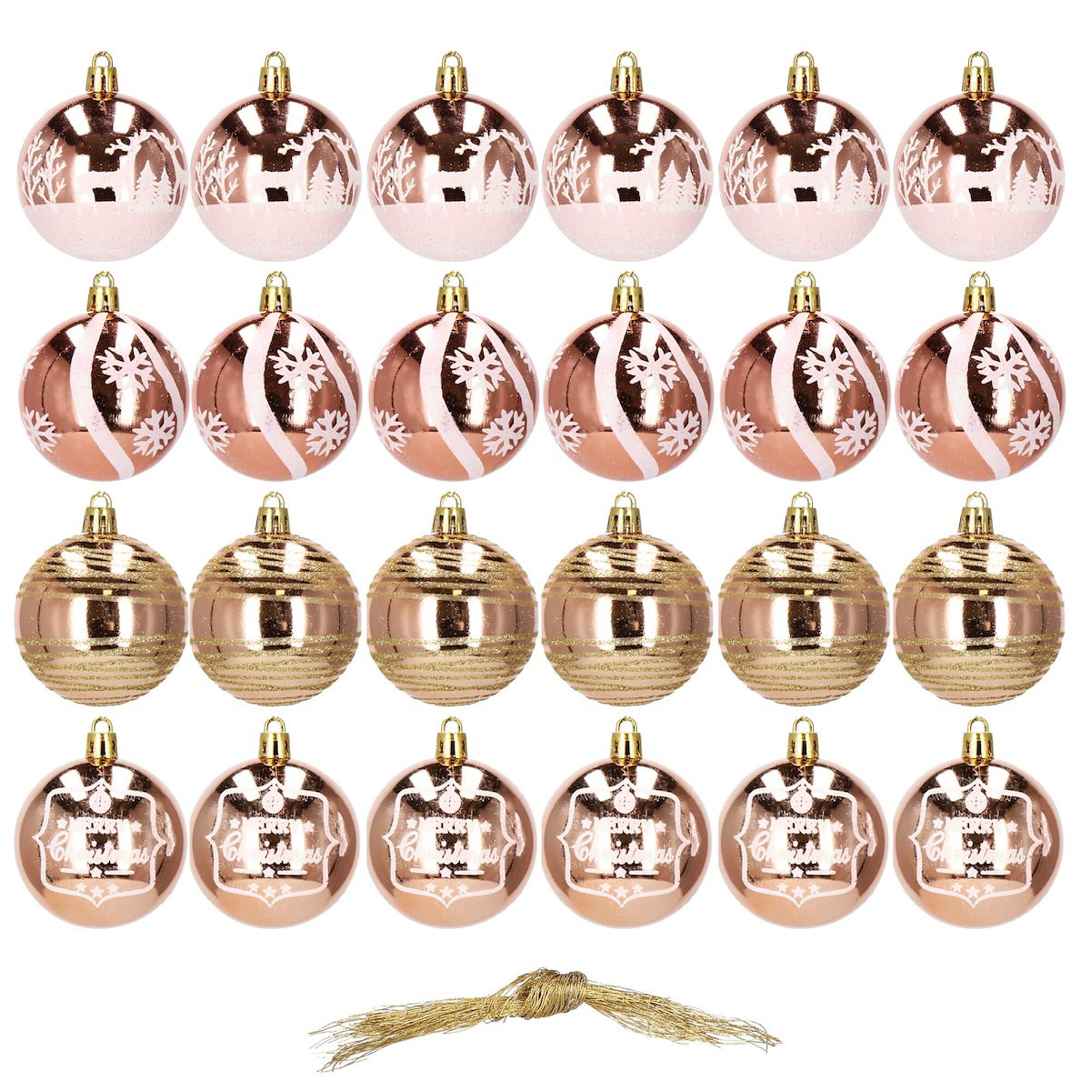 Bombki choinkowe rose gold 24 szt. różowy 6cm zestaw