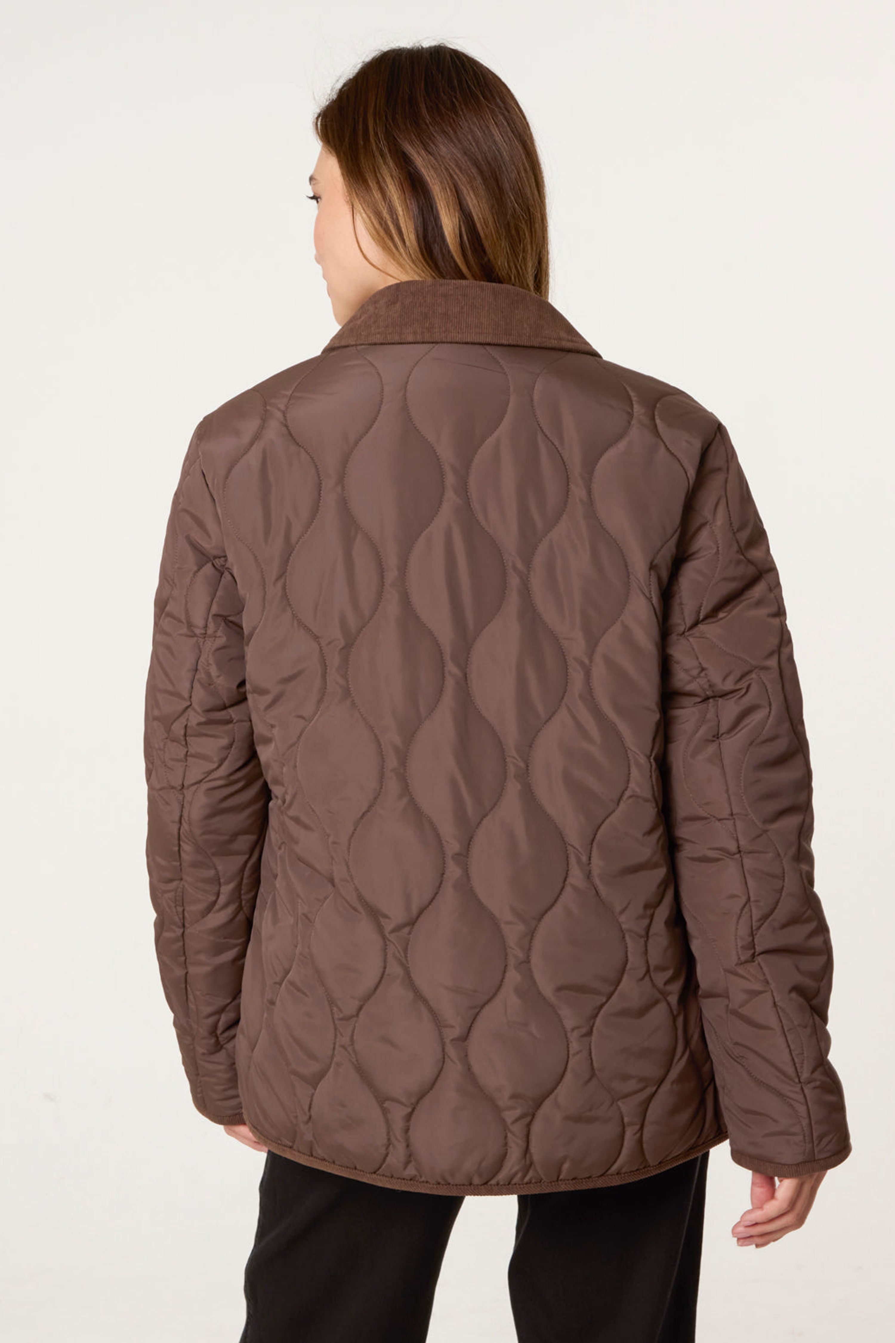Blue Vanilla Brown Quilted Cord Collar Coat