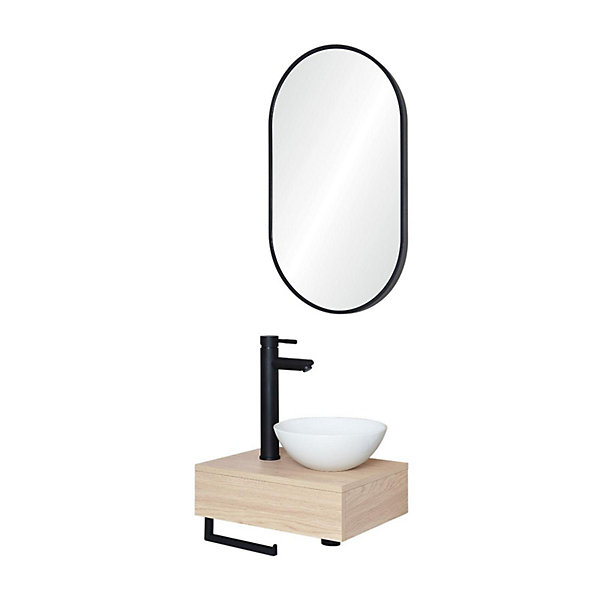 Meuble lave-mains SOHO plan épais vasque blanche   miroir