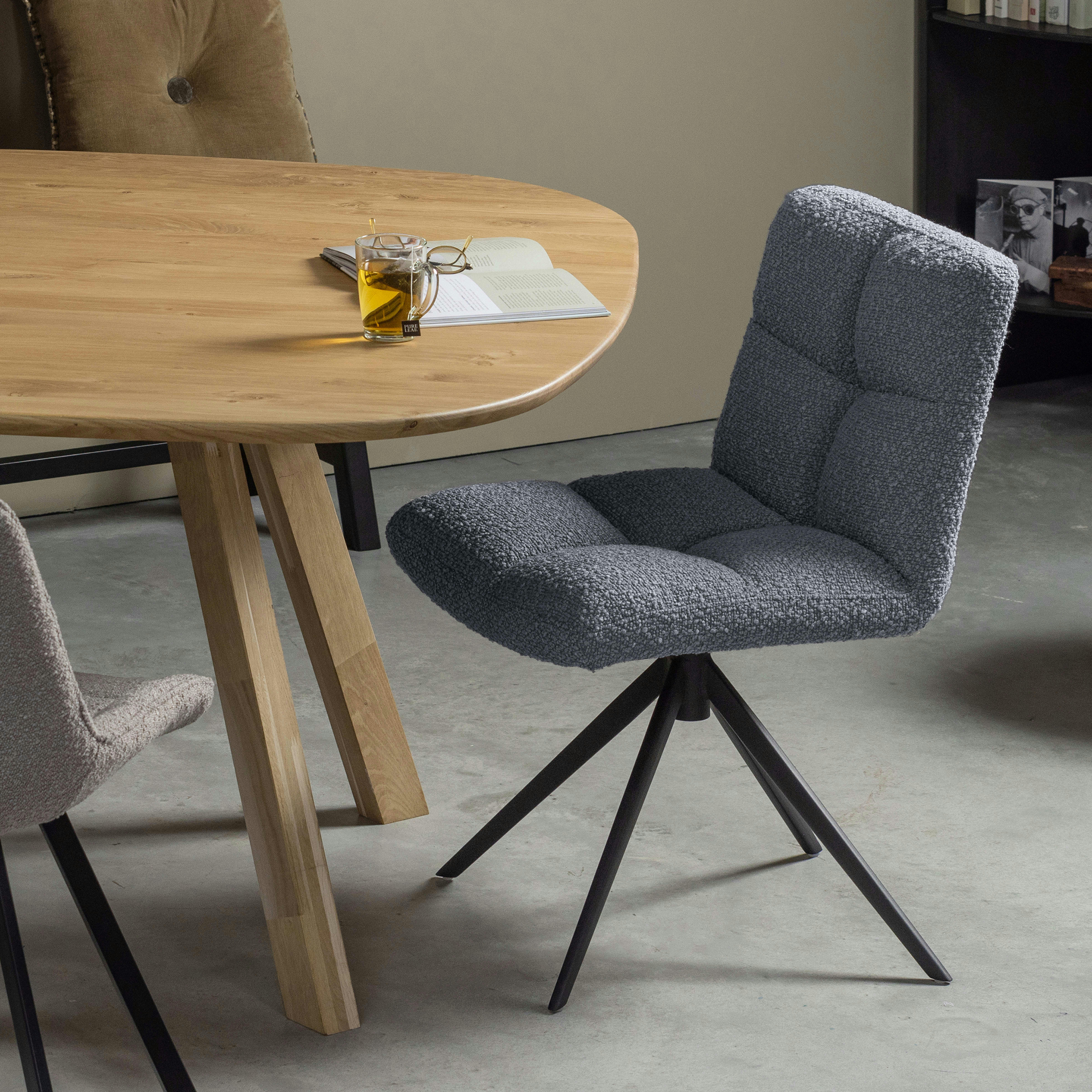 0 - Fauteuil de table pivotant en bouclette anthracite