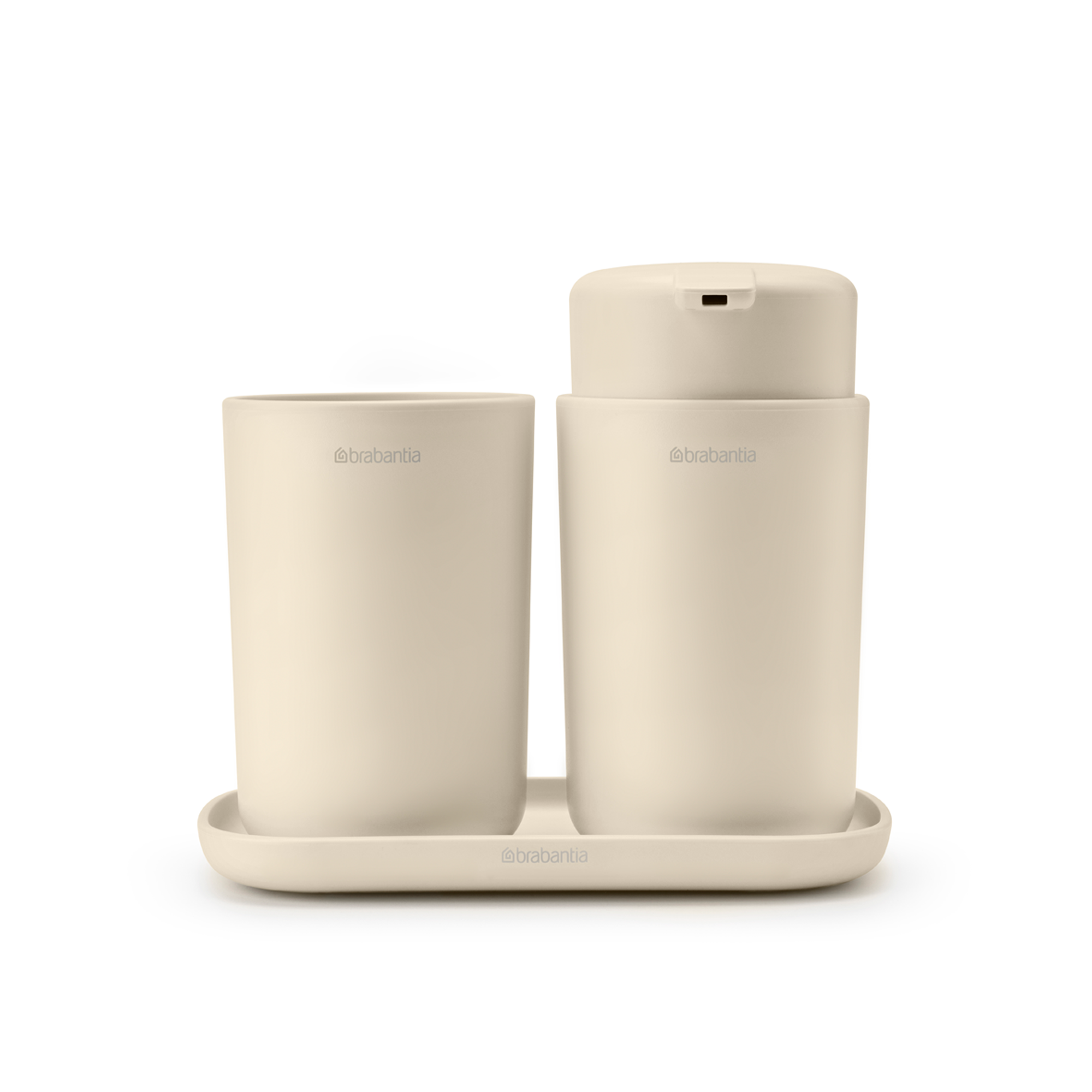 Brabantia ReNew Badkameraccessoire-set, zeepdispenser, tandenborstelhouder en schaal - Soft Beige