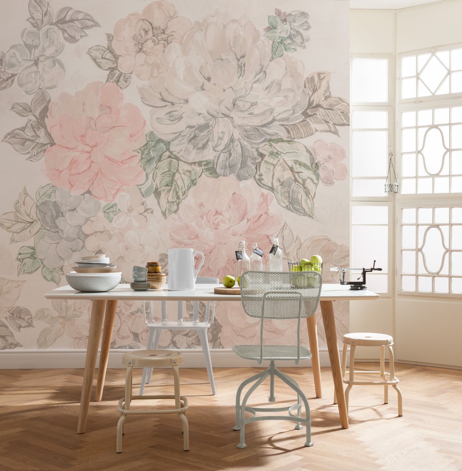 Komar fotobehang romantische bloemen roze - 250 x 250 cm - 611197