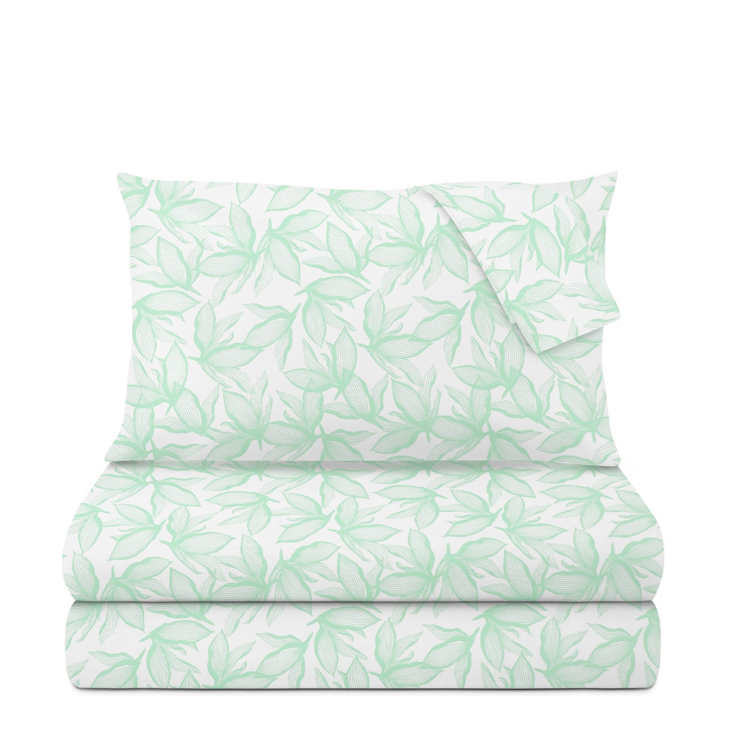 Completo letto matrimoniale policotone foglie verde