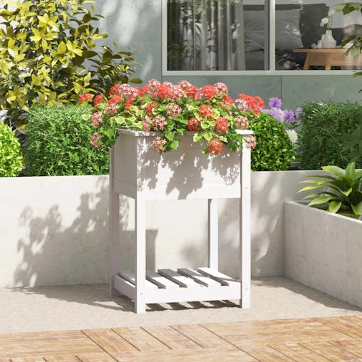 NNEVL Planter with Shelf White 54x54x81 cm Solid Wood Pine