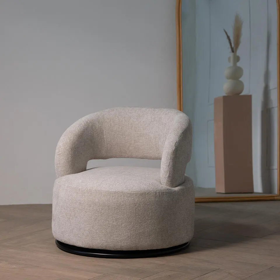 Draaifauteuil - Stof Beige - Hoogte Rugleuning 77cm - Eliza