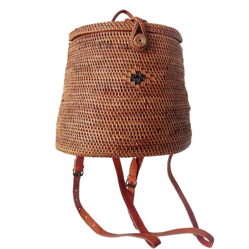 DENNY - Sac à dos en rotin marron