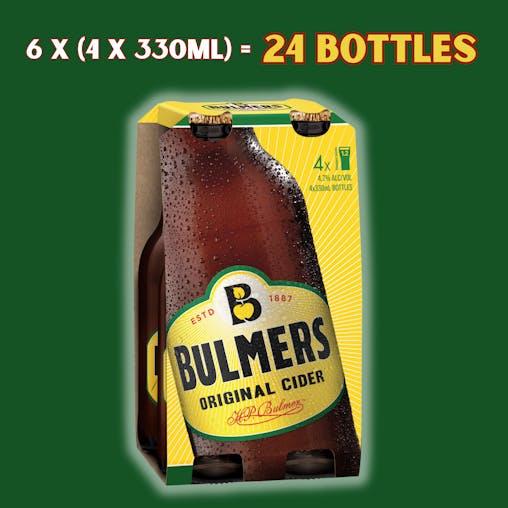 Bulmers Original Cider, Easy Drinking Semi-Sweet Apple Cider, 4.7% ABV, 330mL (Case of 24 Bottles)