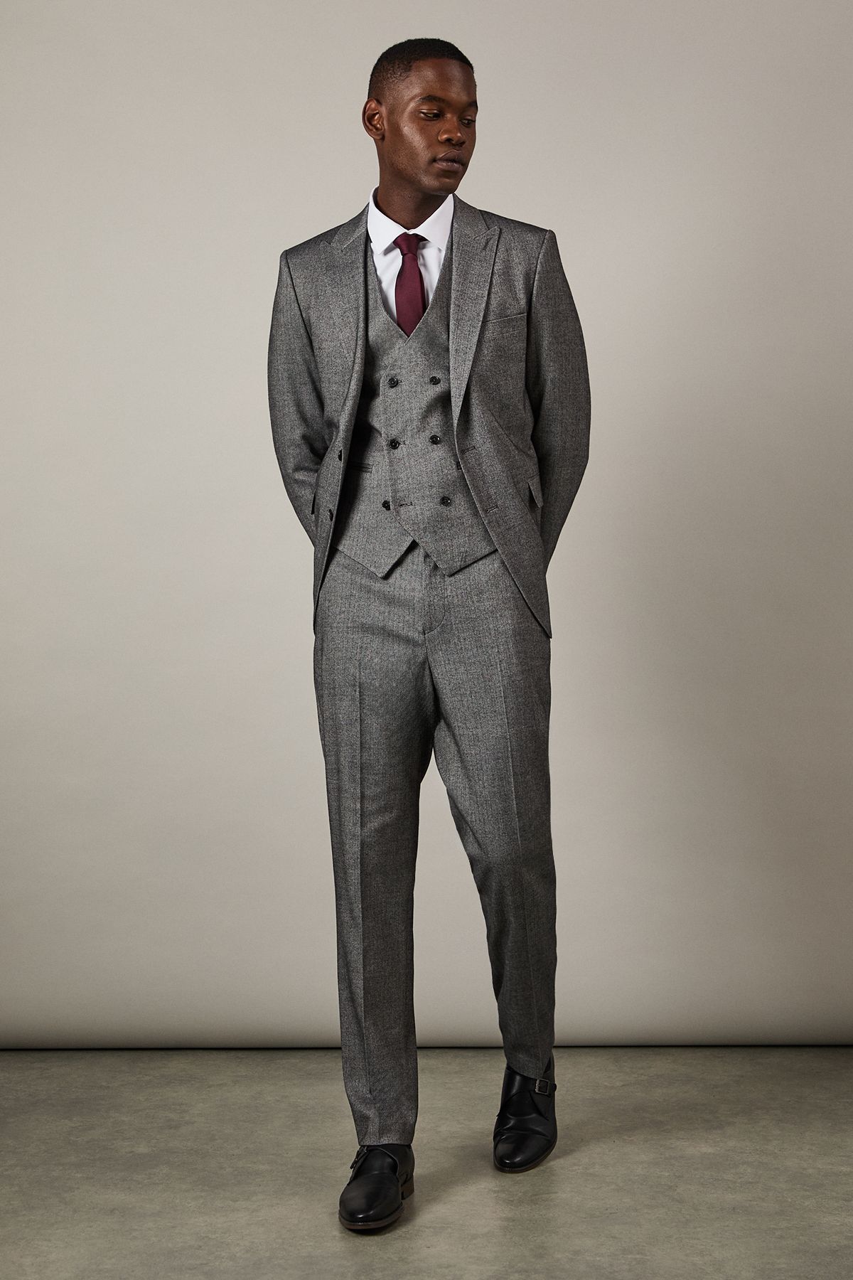 Burton Grey Tweed Look Herringbone Slim Fit Suit Jacket