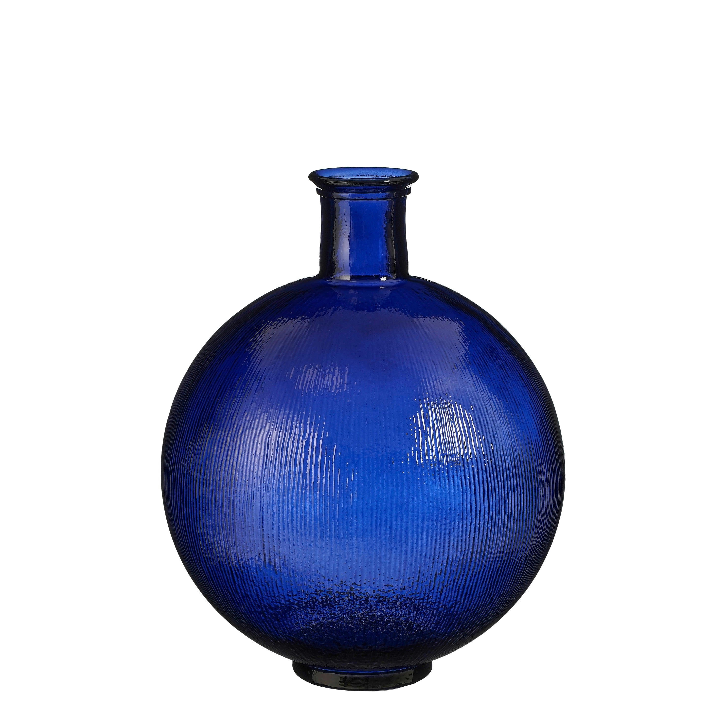 FIRENZA - Vase bouteille en verre recyclé bleu foncé H42