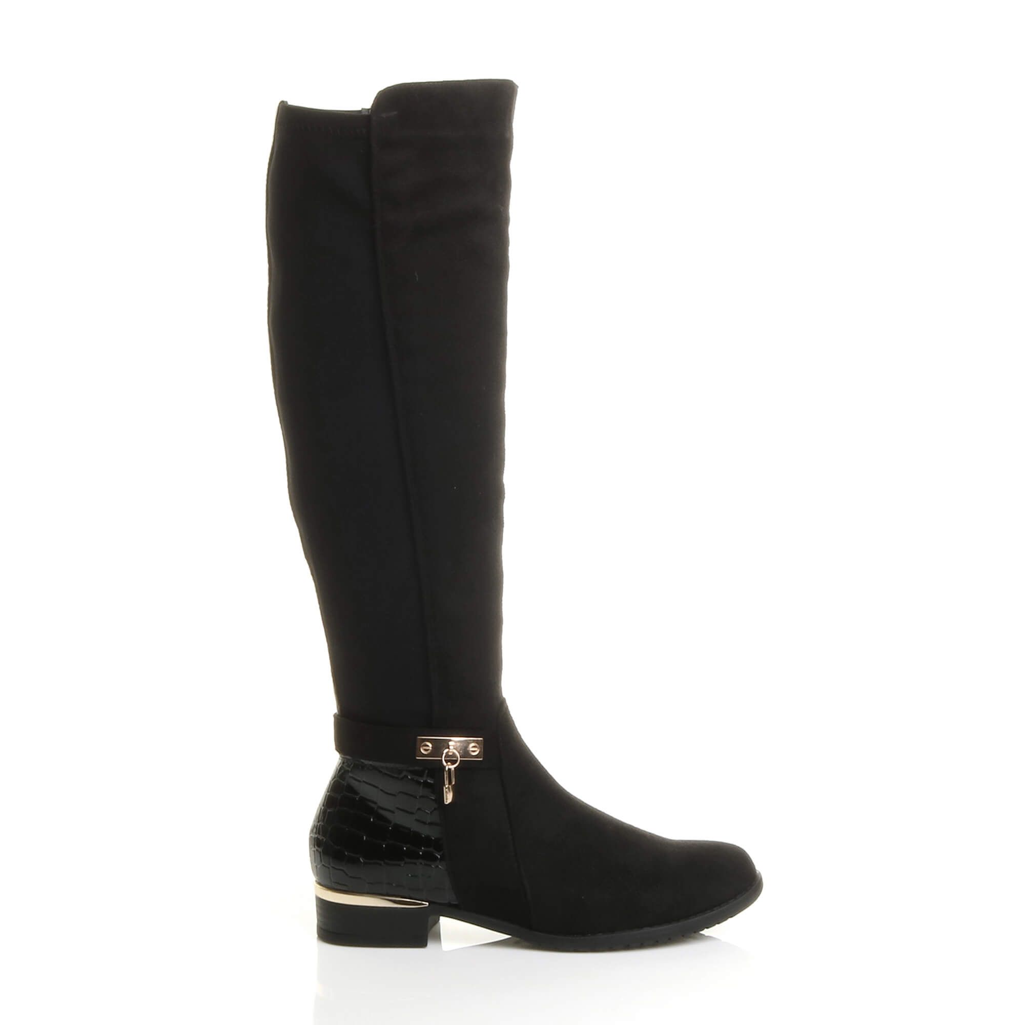 AJVANI Low Block Heel Elastic Fitted Riding Faux Suede Knee High Boots