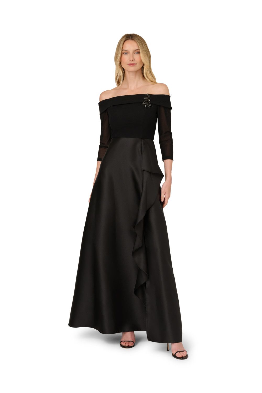 Papell Studio Combo Off Shoulder Gown