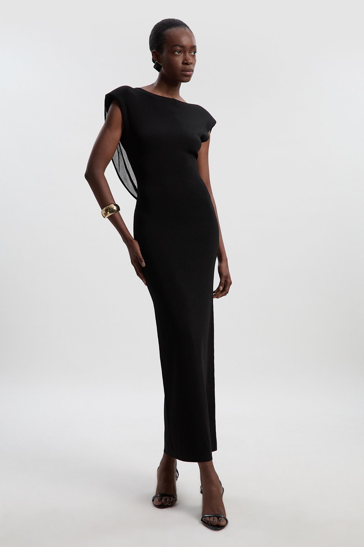 KarenMillen Viscose Blend Slinky Drape Plunge Back Knit Maxi Dress