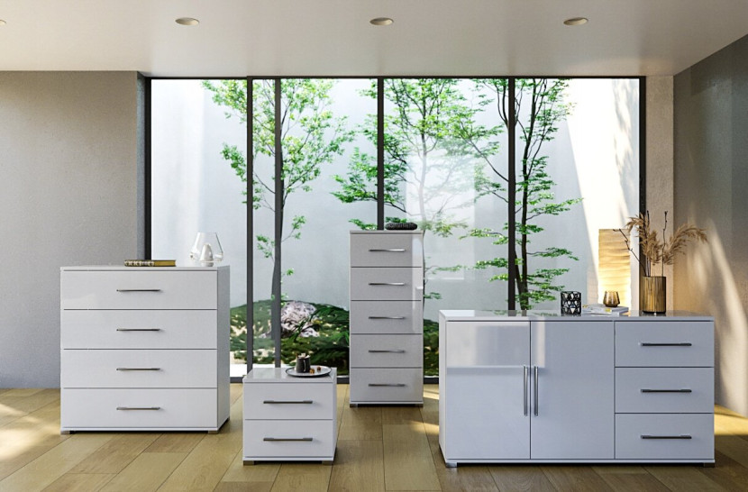 KOMODA Z 4 SZUFLADAMI Flory 100cm biały połysk