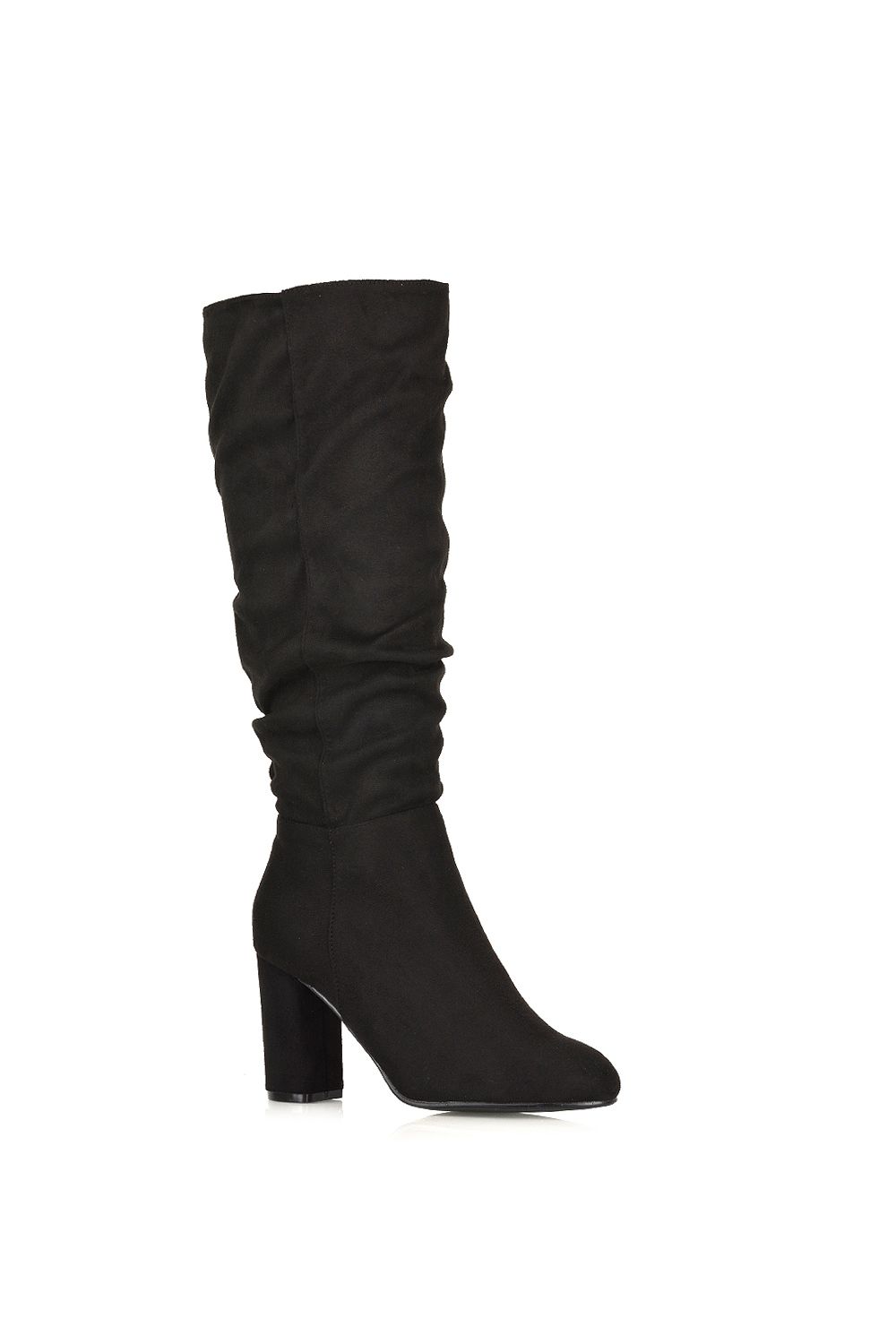 XY London Alana' Ruched Zip-up Block Heeled Long Boots