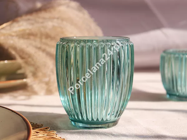 Świecznik szklany prążkowany 8 cm x 8 cm x 9,5 cm Altom Design - Niebieski 07.SW.1604