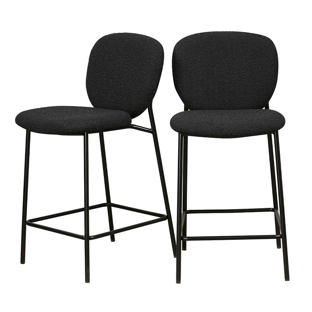 DALBY - Lot de 2 tabourets de bar en tissu bouclette et métal 65cm noir