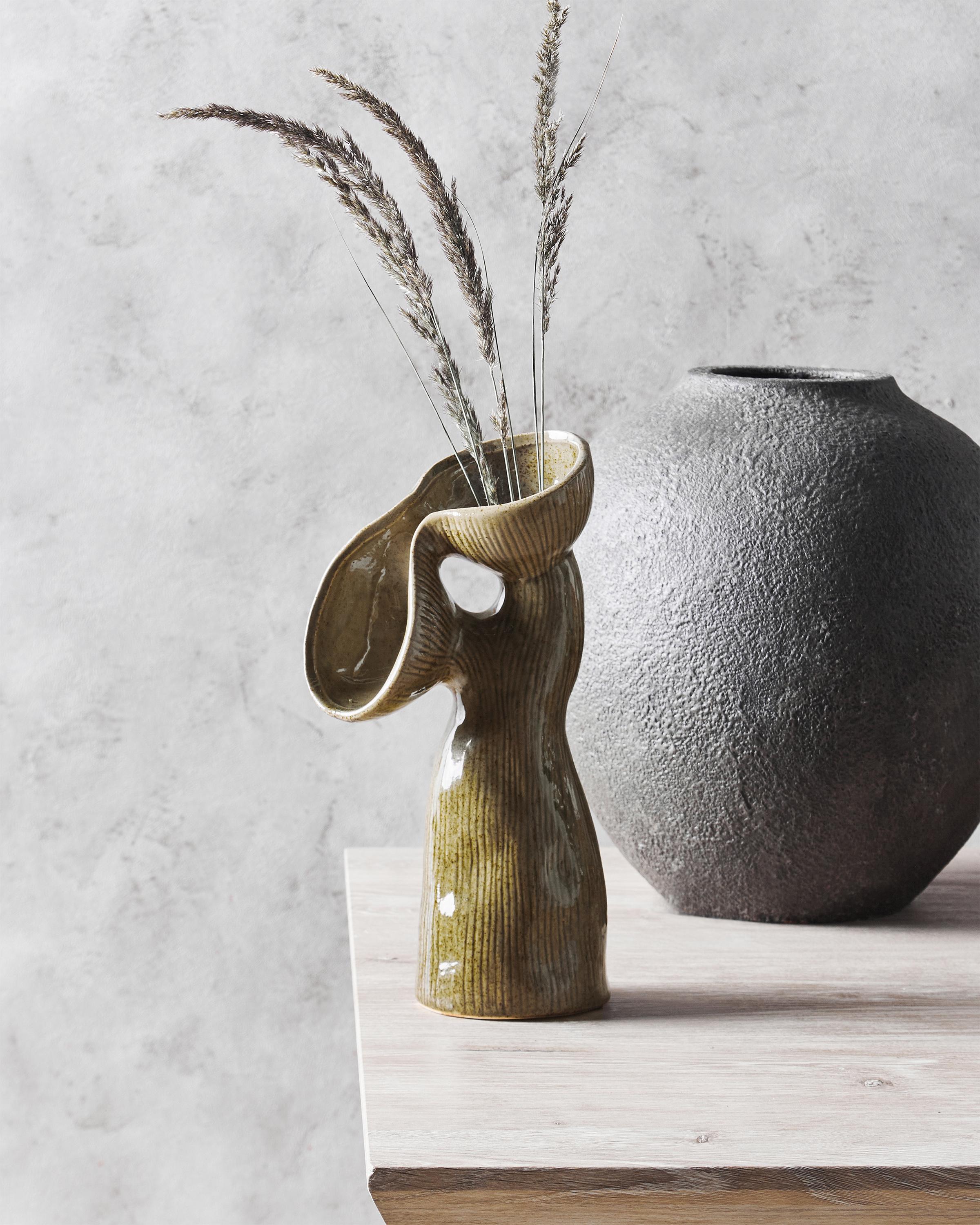 Flower Vase CALAMUS Stoneware 28 cm Green
