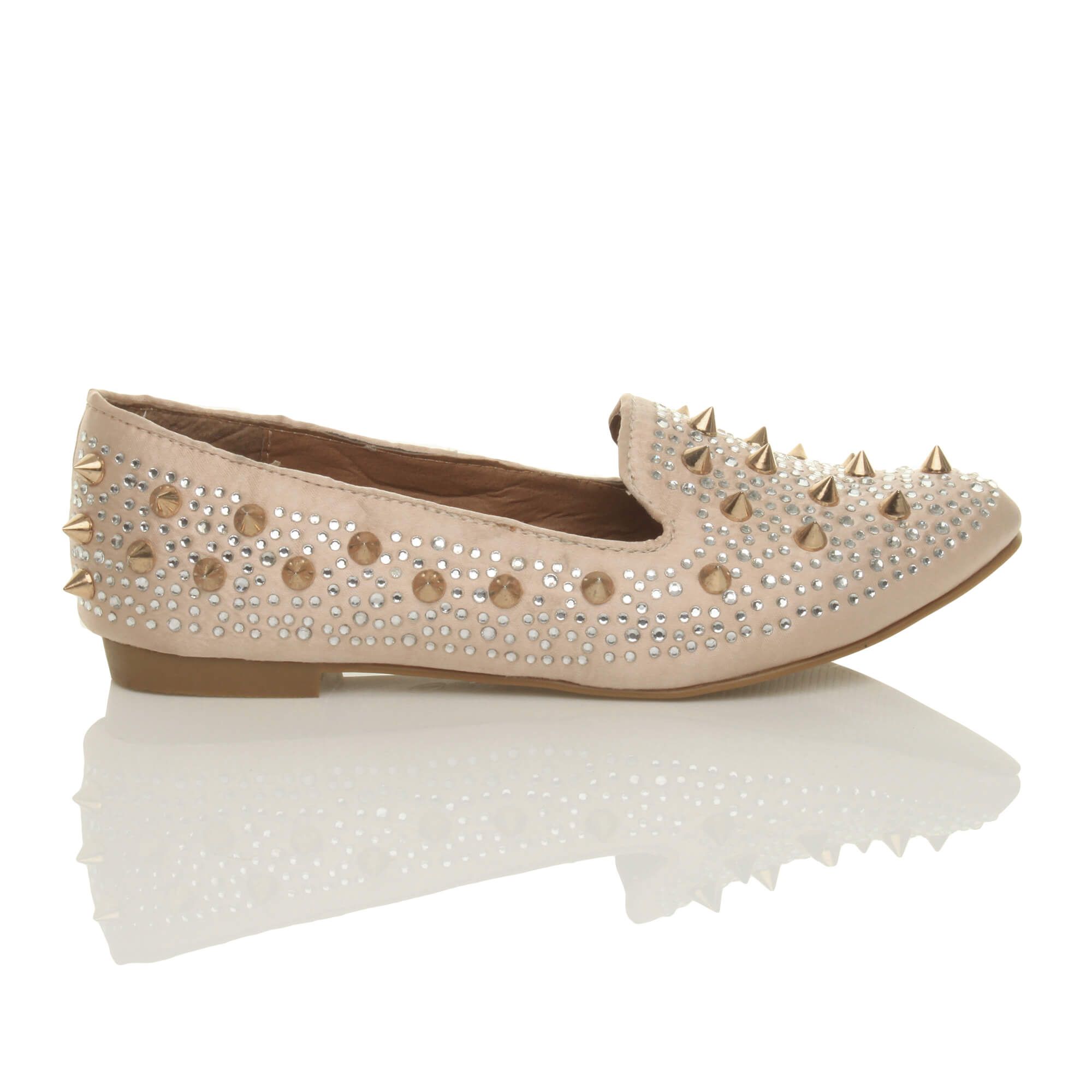 AJVANI Flat Heel Studded Spike Diamante Loafers