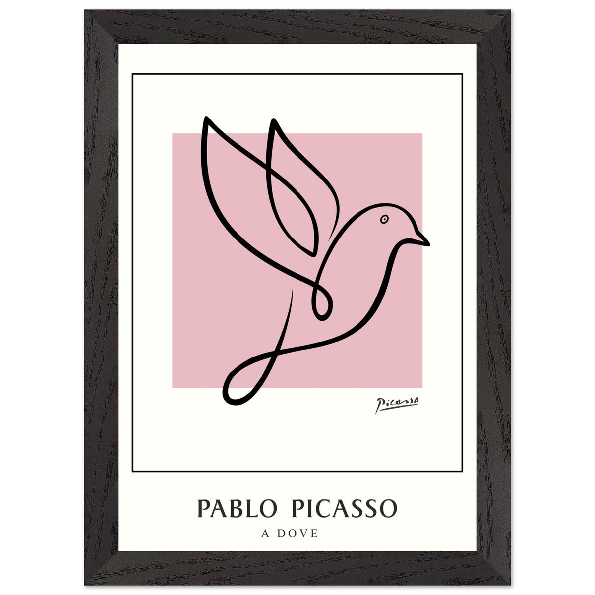 Artfulprints Poster met Lijst Pablo Picasso - A dove  - A4 21x29.7 cm - Roze