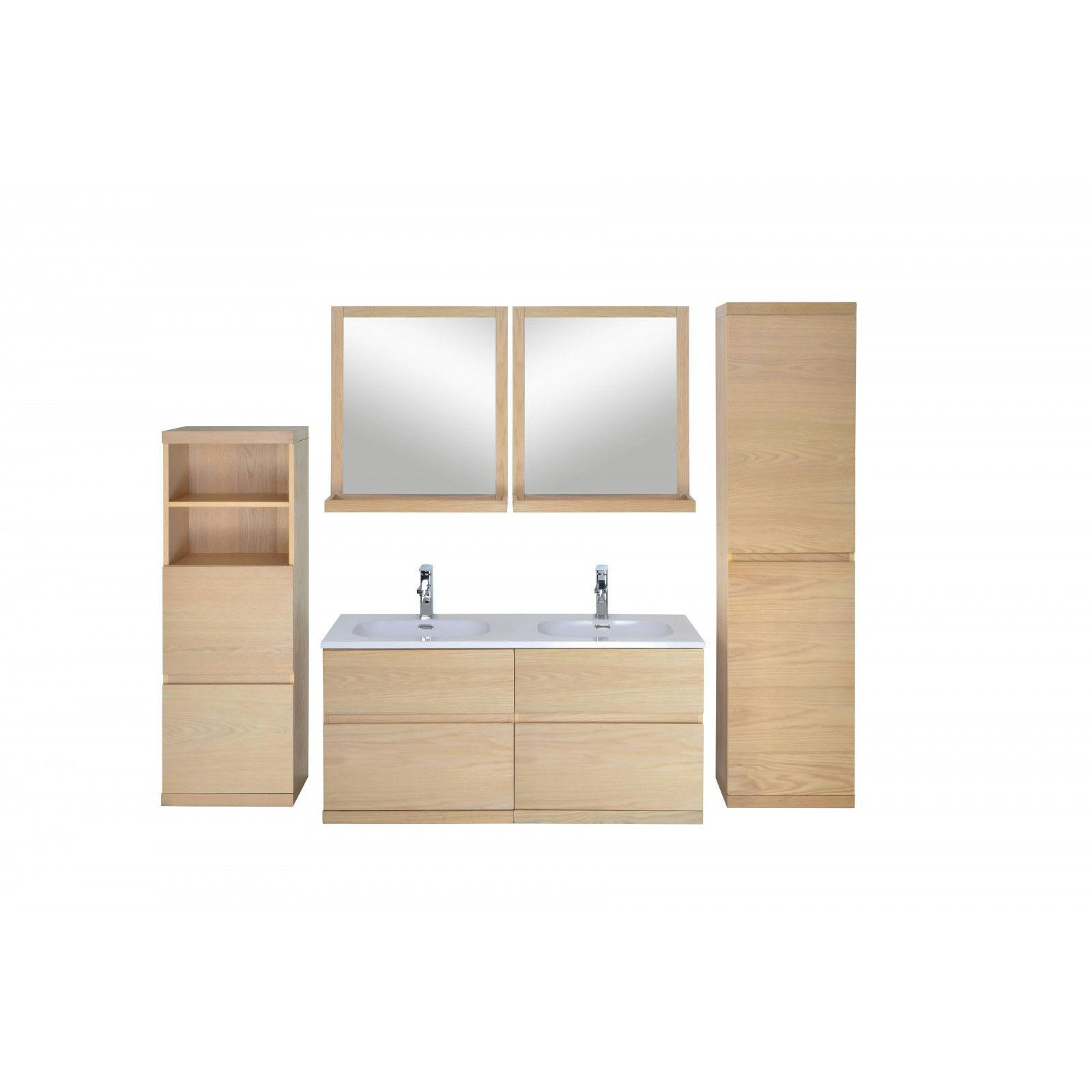 ENIO - Meuble sous vasque chêne avec plan résine  120cm + miroir + 2colonnes