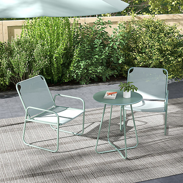 Ensemble salon de jardin 3 pcs 2 fauteuils et table ronde vert