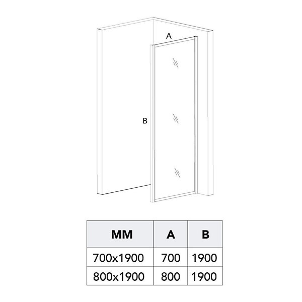 Paroi fixe 70 cm avec cadre en aluminium noir mat et verre trempé 6 mm - city