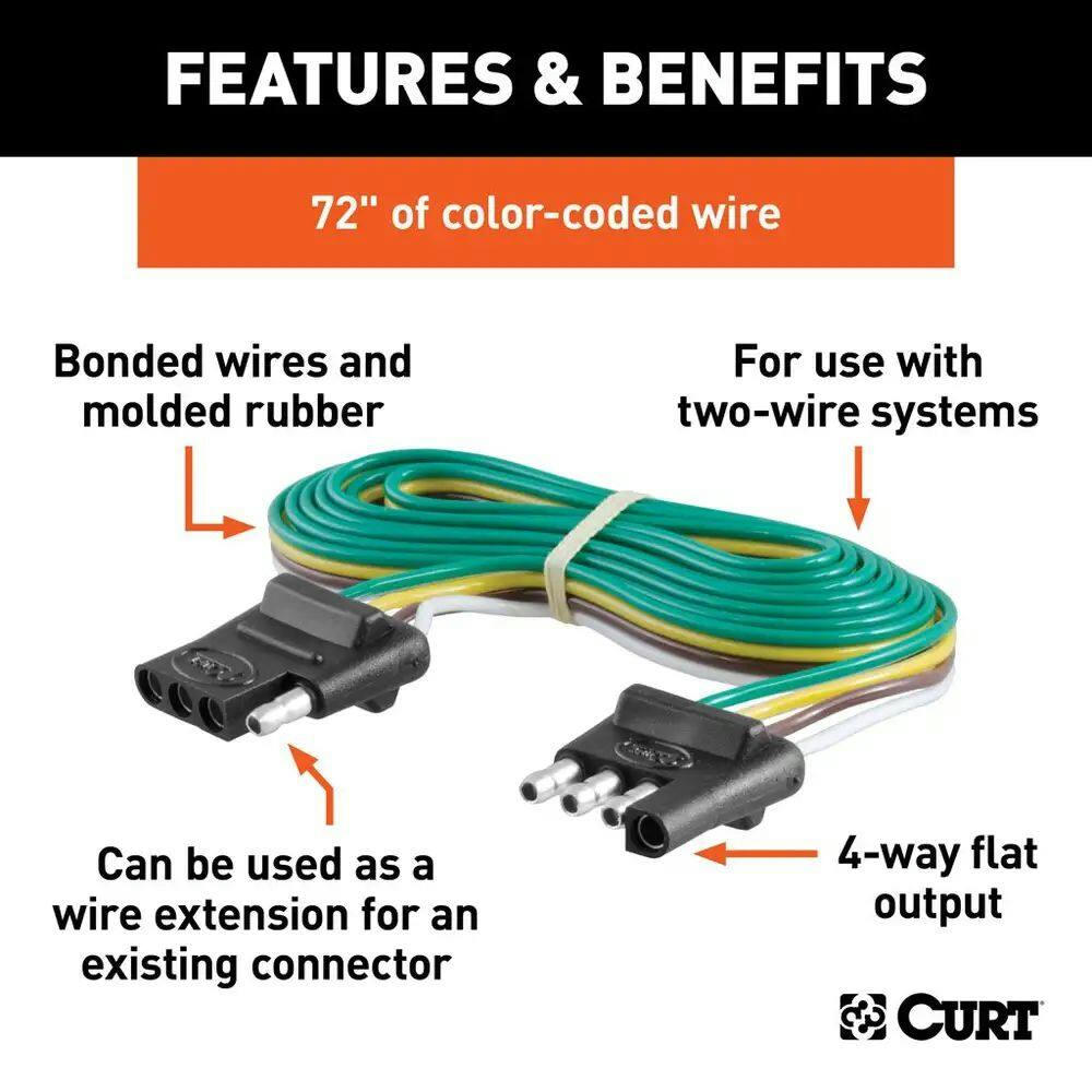 CURT 58050 4-Way Flat Connector Plug & Socket with 72-in Wires