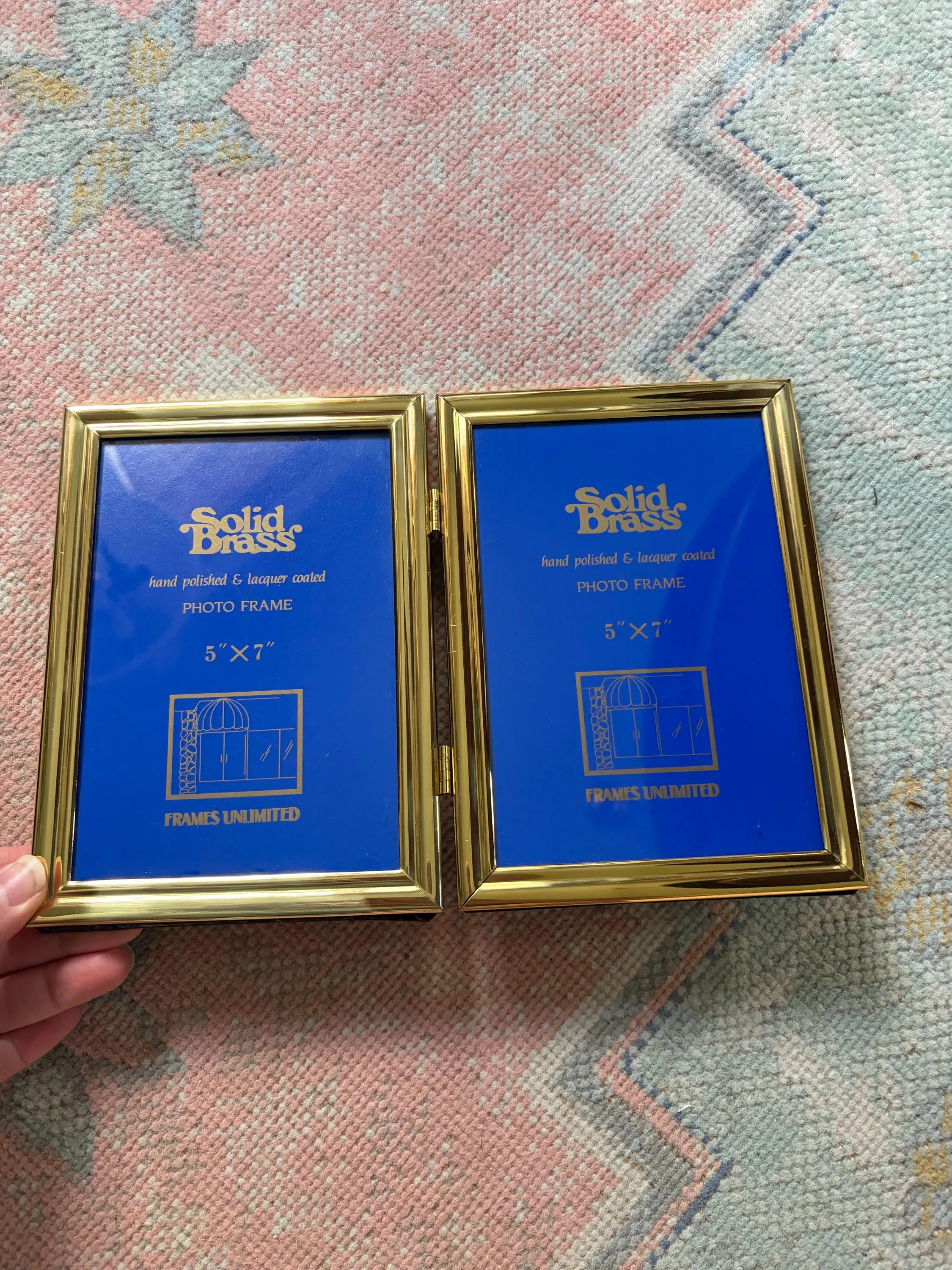 Vintage brass metal frame-double hinged frame 5x7