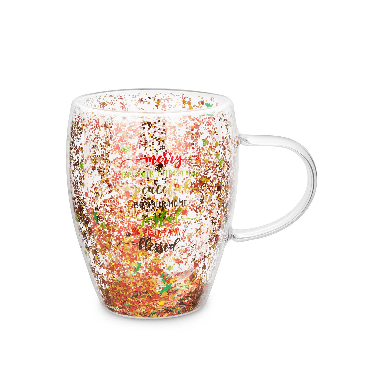 Tazza mug vetro borosilicato natalizia glitter 300 ml