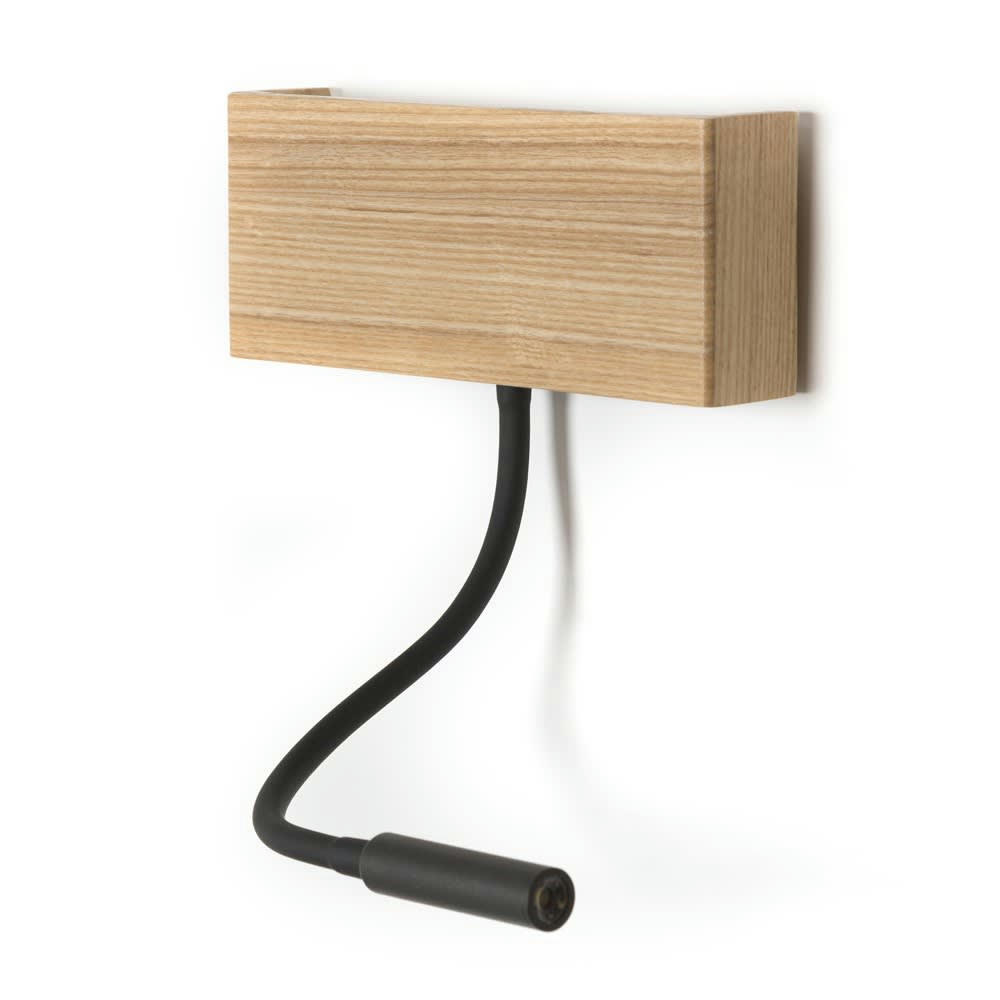 RAVEL - Applique murale noire horizontale en bois rustique avec spot réglable