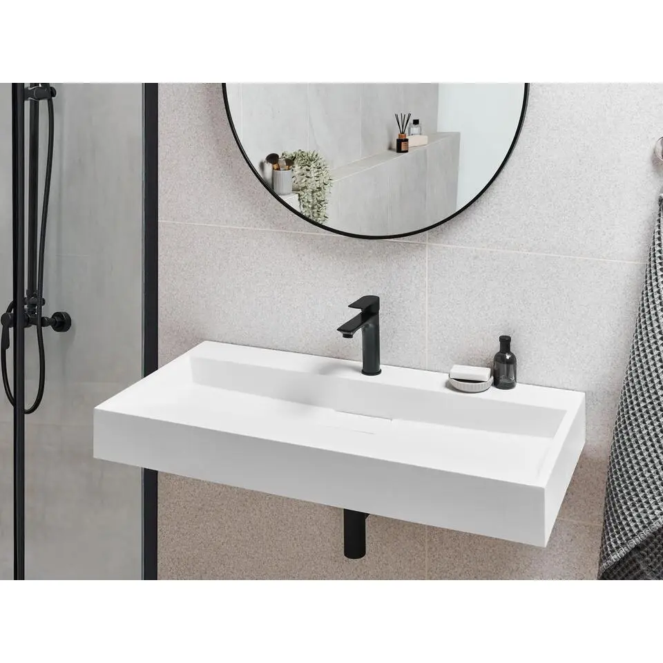 QUENKO - Wastafel - Wit - 100 x 46 cm - Mineraalgietwerk